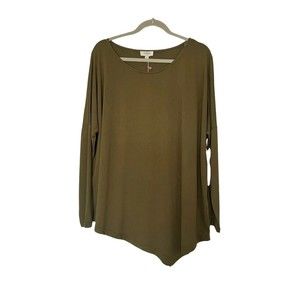 Umgee Women's Top Long Sleeve Army Green Knit Asymmetric Shirt Size M NEW